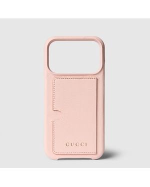 Gucci Case For Iphone 17 Pro, Leather - Pink
