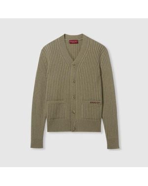 Gucci Rib Wool Cashmere Knit Cardigan - Green