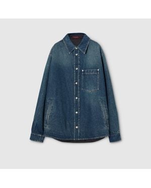 Gucci Reversible Padded Denim And Nylon Shirt - Blue