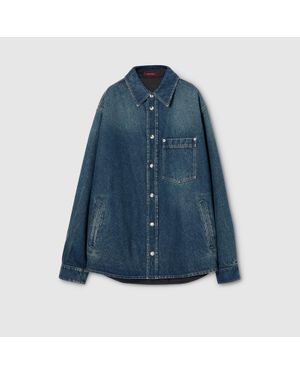 Gucci Chemise Matelassée Réversible En Denim Et Nylon, Taille - Bleu