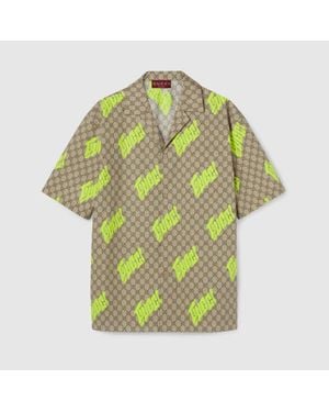 Gucci Bowling-Shirt Aus Baumwollpopeline Mit Print, Grösse - Grün