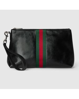 Gucci Mittelgroße Web Trademark Pouch - Schwarz