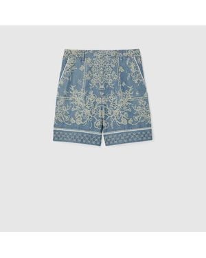 Gucci Short De Jacquard De Denim Con Gg, Talla - Azul
