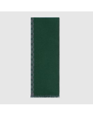 Gucci Gg Wool Jacquard Scarf, Wool - Green