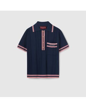 Gucci Polo Top With Striped Trim - Blue