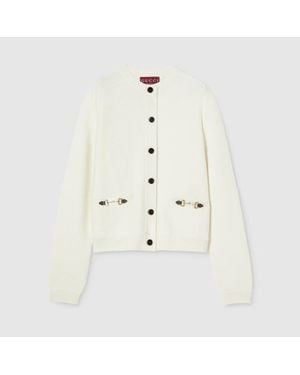 Gucci Wool Cashmere Cardigan With Horsebit, Ready-To-Wear - White