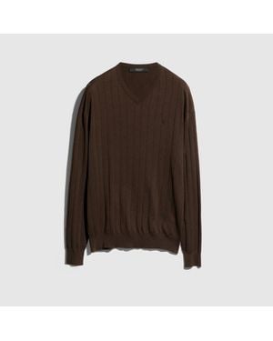 Gucci Pull En Maille Côtelée De Soie Et Coton, Taille - Marron