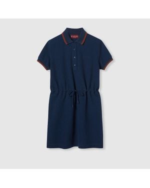 Gucci Polokleid Aus Baumwoll-Piqué Mit Web, Größe - Blau