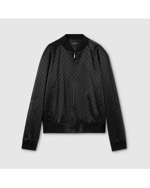 Gucci Gg Cotton Satin Zip Jacket With Piping - Black