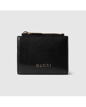 Gucci Small Wallet With Lettering, Leather - Black