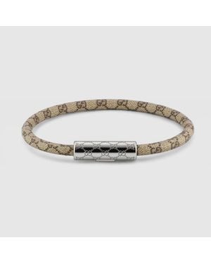 Gucci Bracelet With Gg Detail Leather - Metallic