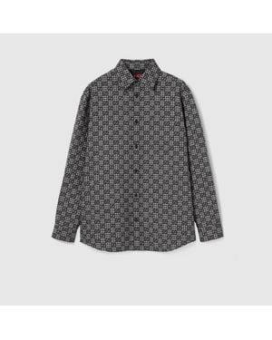 Gucci Gg Gingham Cotton Wool Jacquard Shirt - Grey