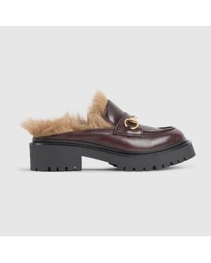 Gucci Mule With Horsebit And Lug Sole, Leather - Brown