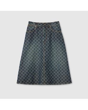 Gucci Gg Cotton Denim Jacquard Skirt, Size 40 It, Ready-To-Wear - Grey