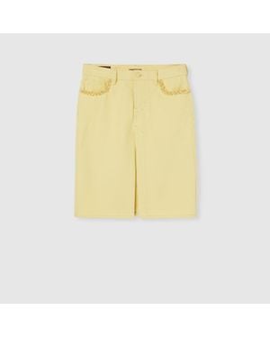 Gucci Falda De Denim Con Bordado, Talla - Amarillo