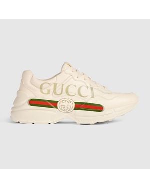 Gucci Rhyton Logo Leather Trainer - Natural