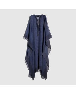 Gucci Gg Silk Georgette Cape Dress - Blue