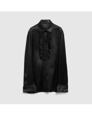 Gucci Silk Satin Shirt With Rouches - Black