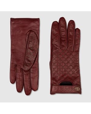 Gucci Gg Leather Gloves With Double G - Red