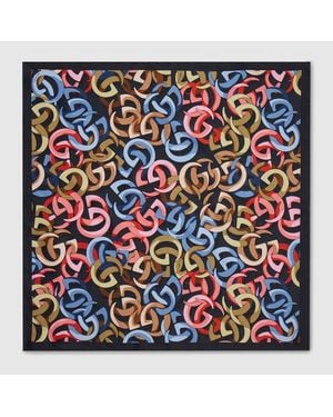 Gucci Printed Silk Pocket Square, Cotton - Blue