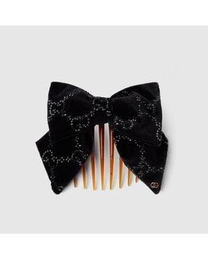 Gucci Soft Velvet Hair Slide With Crystals, Velvet - Black