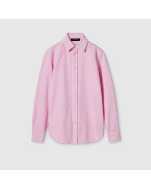 Gucci Dyed Gg Cotton Denim Jacquard Shirt - Pink