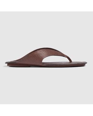 Gucci Thong Sandal With Interlocking G, Leather - Brown