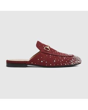 Gucci Mules Princetown Avec Cristaux Pour Femme, Taille - Rouge