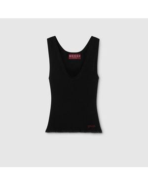 Gucci Cotton Rib Tank Top With Embroidery - Black