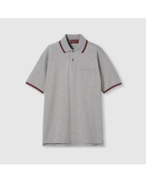 Gucci Polo De Piqué De Algodón Con Bordado, Talla - Gris