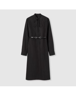 Gucci Vestido De Popelina Con Cinturón Horsebit, Talla - Negro