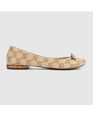 Gucci Crystal Ballerina With Bamboo, Gg Canvas - Natural