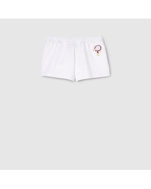 Gucci Short De Punto De Algodón Con Bordado, Talla - Blanco