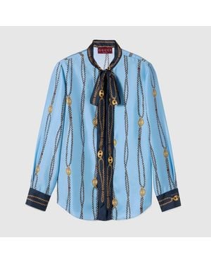 Gucci Printed Silk Twill Shirt - Blue