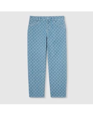 Gucci Gg Denim Jacquard Trousers - Blue