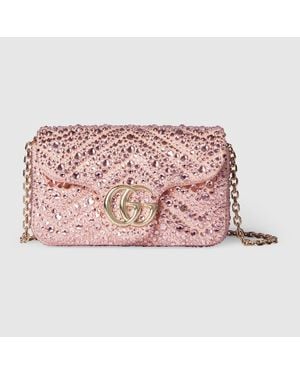 Gucci Gg Marmont Mini-Schultertasche Mit Kristallen - Pink