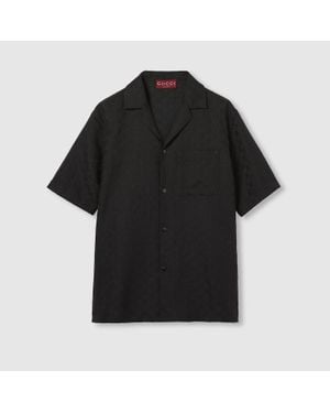 Gucci Camisa Bowling De Mezcla De Lino Y Lona Gg, Talla - Negro