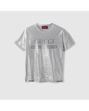 Gucci Printed Laminated Cotton T-Shirt, , , Ready-To-Wear - Grey