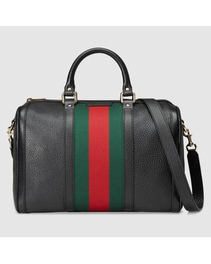 Gucci Vintage Web Leather Boston Bag - Black