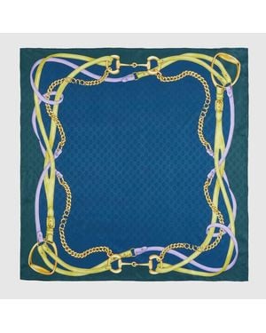 Gucci Pañuelo Cuadrado Jacquard Seda Estampado Gg - Azul