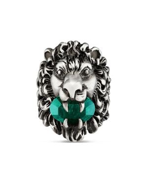 Gucci Lion Head Ring With Crystal - Green