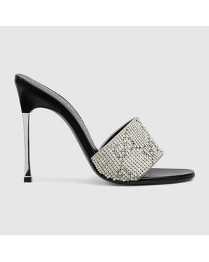 Gucci Crystal Bombshell Slide Sandal, Fabric - White
