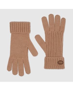 Gucci Wool Cashmere Gloves With Double G - Natural