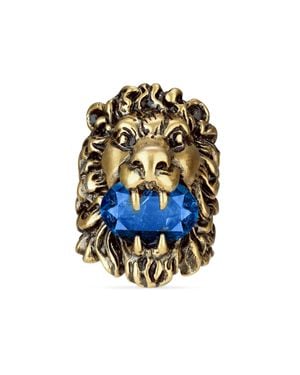 Gucci Lion Head Ring With Crystal - Blue