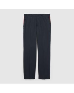 Gucci Cotton Twill Trousers With Web Detail - Blue