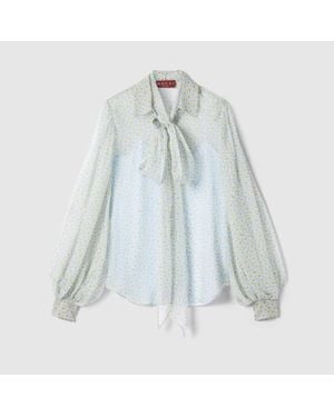 Gucci Printed Silk Chiffon Shirt - Blue