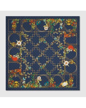 Gucci Printed Silk Twill Carré, Silk - Blue