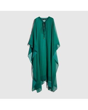 Gucci Gg Silk Georgette Cape Dress - Green