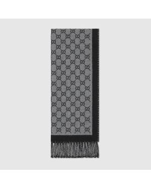 Gucci Schal Aus Gg Wolljacquard - Grau
