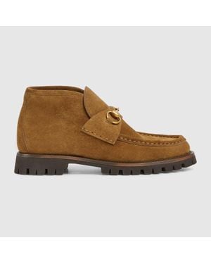 Gucci Horsebit Ankle Boot, , Suede - Brown